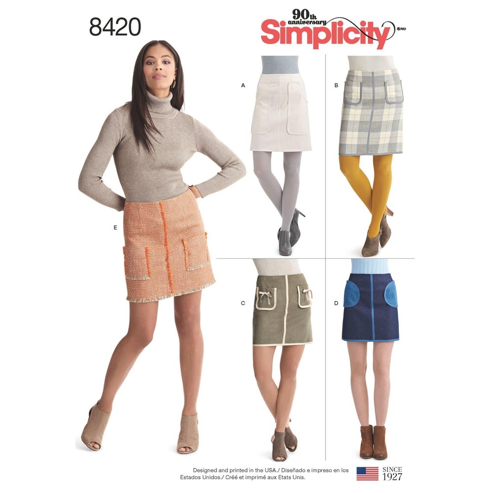 Simplicity Sewing Pattern D0718 / 8420 Skirt Pockets Mini Short‎ Miss Size 14-22